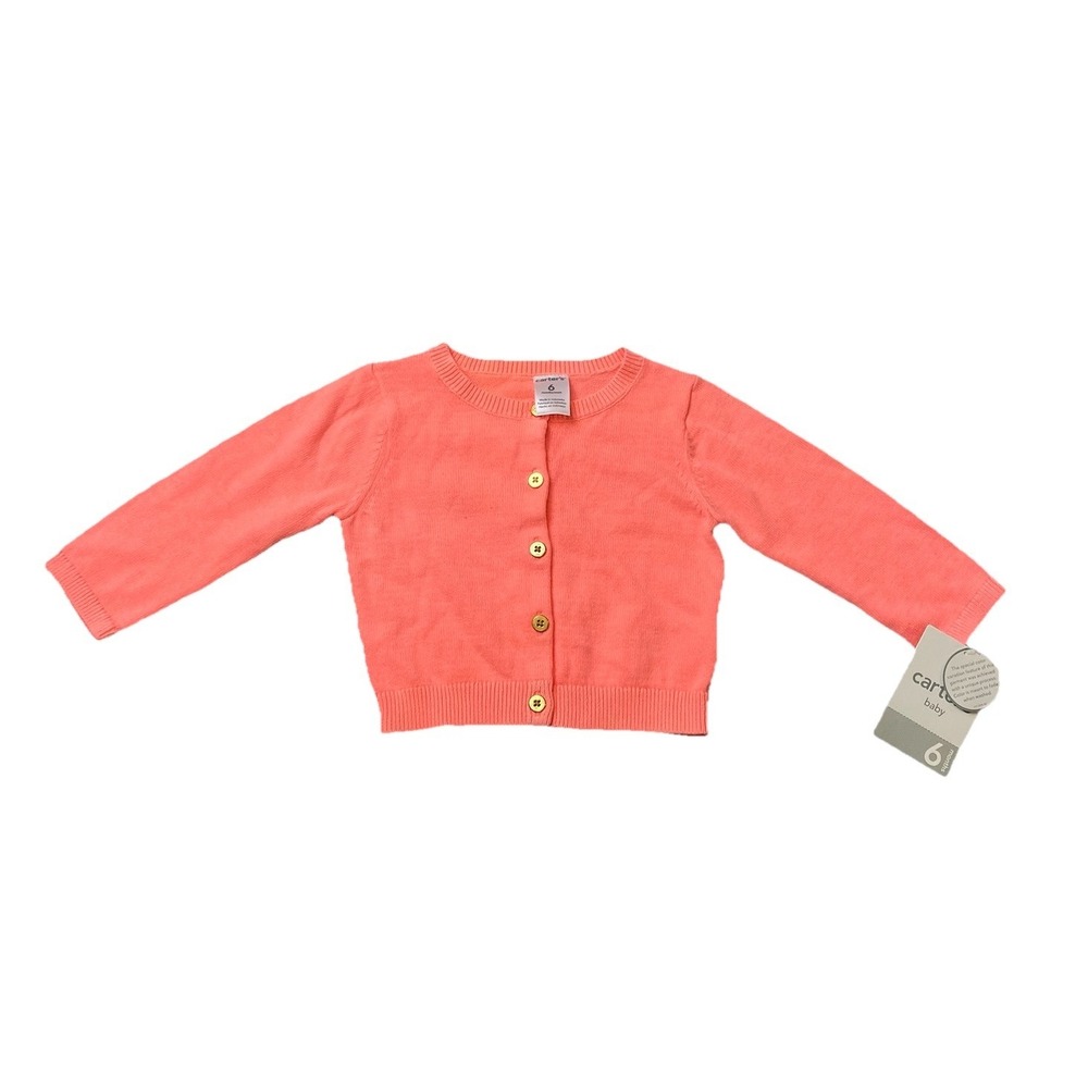 Carters Baby Girls Cardigan Sweater Coral Long Sleeve Button Up Size 6 Months